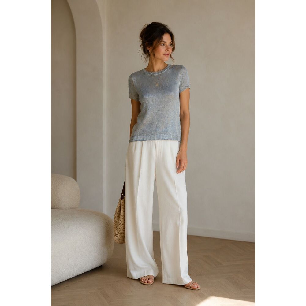 NWT Majestic Filatures Deluxe Tricot Blue Silk Knit Top Women’s French Sz 2/M US